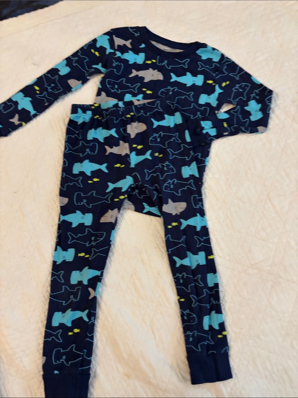 Kids Navy Blue Shark Pajama Set